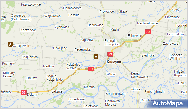 mapa Włostowice gmina Koszyce, Włostowice gmina Koszyce na mapie Targeo