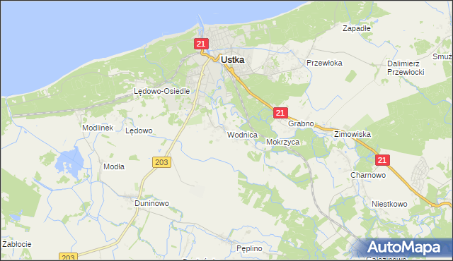 mapa Wodnica gmina Ustka, Wodnica gmina Ustka na mapie Targeo