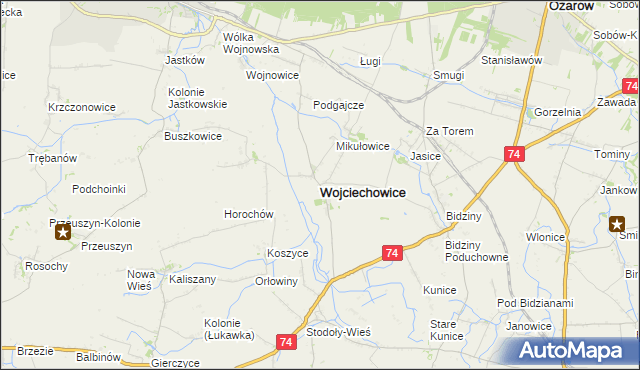 mapa Wojciechowice powiat opatowski, Wojciechowice powiat opatowski na mapie Targeo