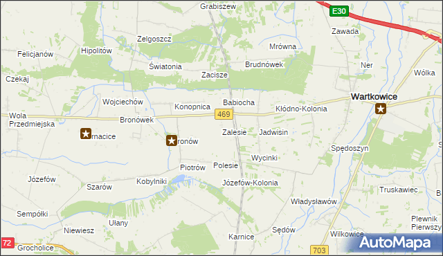mapa Zalesie gmina Wartkowice, Zalesie gmina Wartkowice na mapie Targeo