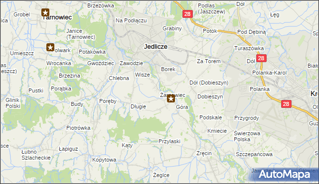 mapa Żarnowiec gmina Jedlicze, Żarnowiec gmina Jedlicze na mapie Targeo