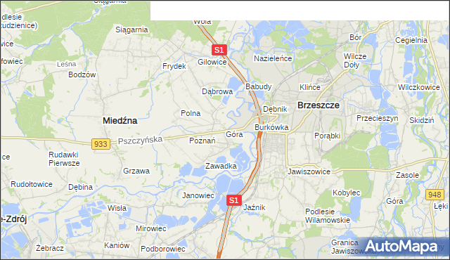 mapa Góra gmina Miedźna, Góra gmina Miedźna na mapie Targeo