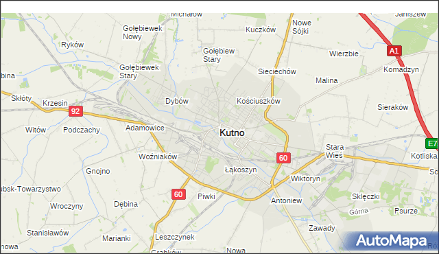 mapa Kutno, Kutno na mapie Targeo