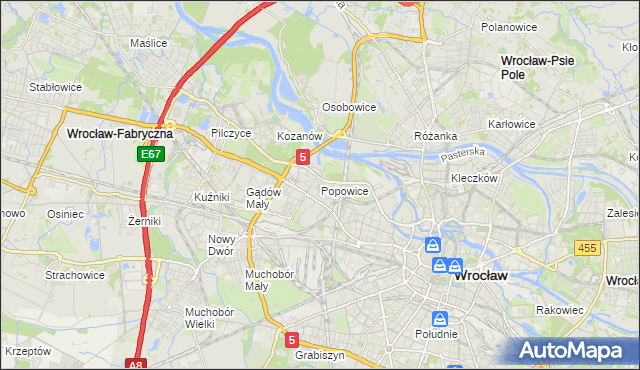mapa Popowice gmina Wrocław, Popowice gmina Wrocław na mapie Targeo