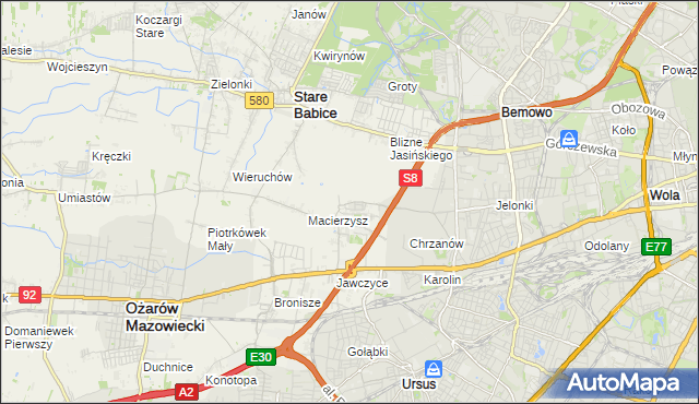 mapa Szeligi gmina Ożarów Mazowiecki, Szeligi gmina Ożarów Mazowiecki na mapie Targeo