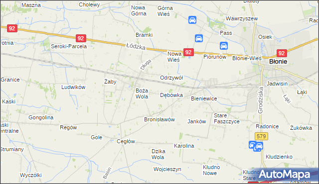 mapa Dębówka gmina Błonie, Dębówka gmina Błonie na mapie Targeo