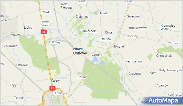 mapa Grodno gmina Nowe Ostrowy, Grodno gmina Nowe Ostrowy na mapie Targeo