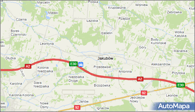 mapa Jakubów powiat miński, Jakubów powiat miński na mapie Targeo