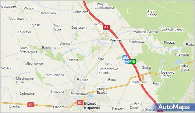 mapa Kąty gmina Brześć Kujawski, Kąty gmina Brześć Kujawski na mapie Targeo