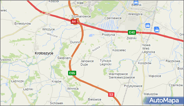 mapa Kozice gmina Krotoszyce, Kozice gmina Krotoszyce na mapie Targeo