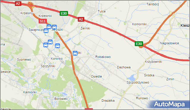 mapa Robakowo gmina Kórnik, Robakowo gmina Kórnik na mapie Targeo