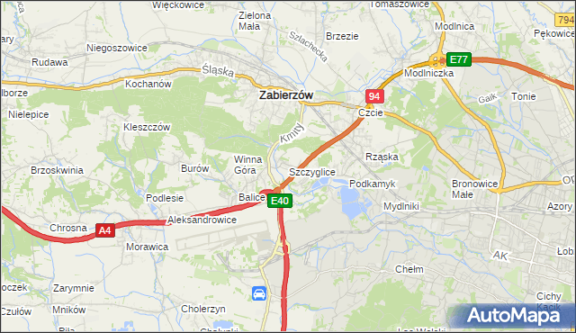 mapa Szczyglice gmina Zabierzów, Szczyglice gmina Zabierzów na mapie Targeo