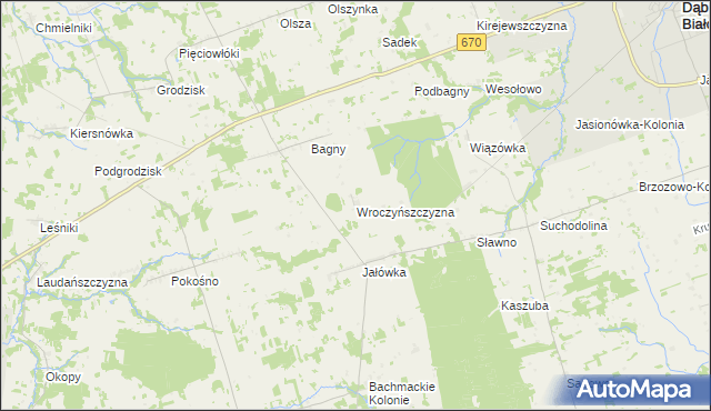 mapa Wroczyńszczyzna gmina Dąbrowa Białostocka, Wroczyńszczyzna gmina Dąbrowa Białostocka na mapie Targeo