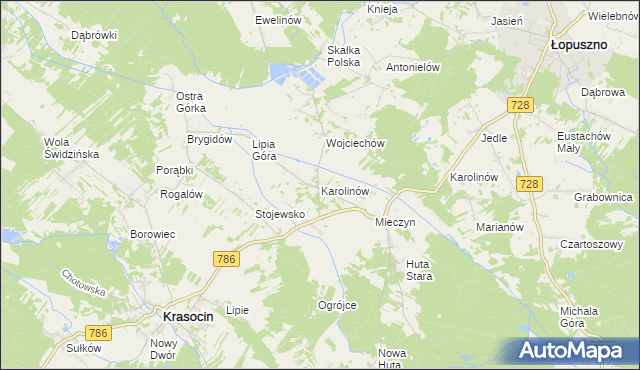mapa Karolinów gmina Krasocin, Karolinów gmina Krasocin na mapie Targeo
