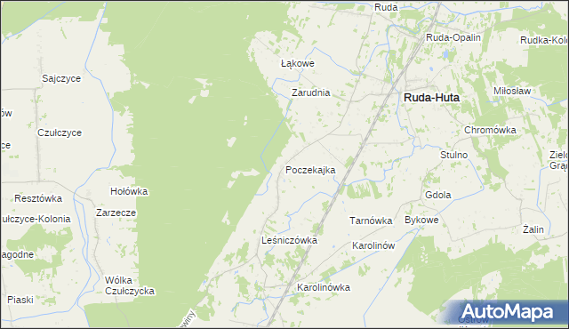 mapa Poczekajka gmina Ruda-Huta, Poczekajka gmina Ruda-Huta na mapie Targeo