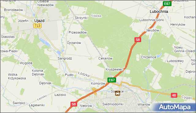 mapa Cekanów gmina Tomaszów Mazowiecki, Cekanów gmina Tomaszów Mazowiecki na mapie Targeo