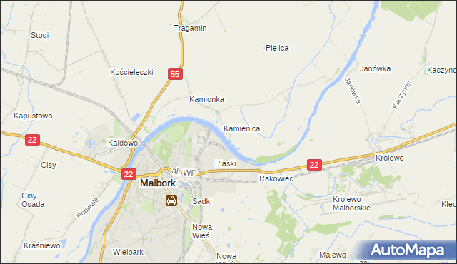mapa Kamienice gmina Malbork, Kamienice gmina Malbork na mapie Targeo