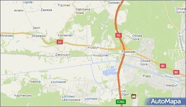 mapa Kruszyniec gmina Sicienko, Kruszyniec gmina Sicienko na mapie Targeo