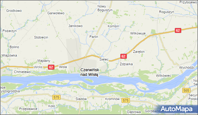 mapa Sielec gmina Czerwińsk nad Wisłą, Sielec gmina Czerwińsk nad Wisłą na mapie Targeo