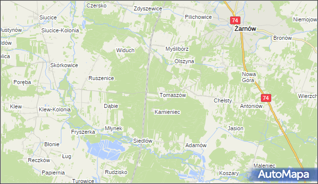 mapa Tomaszów gmina Żarnów, Tomaszów gmina Żarnów na mapie Targeo
