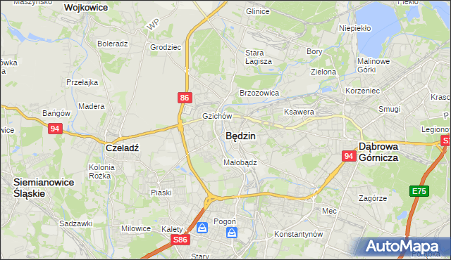 mapa Będzin, Będzin na mapie Targeo