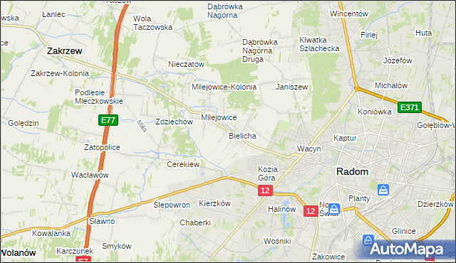 mapa Bielicha, Bielicha na mapie Targeo