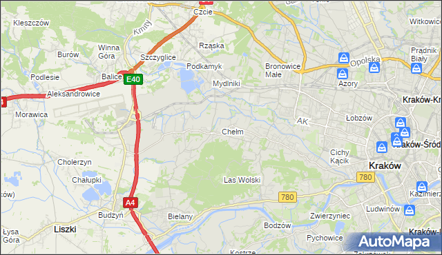 mapa Chełm gmina Kraków, Chełm gmina Kraków na mapie Targeo