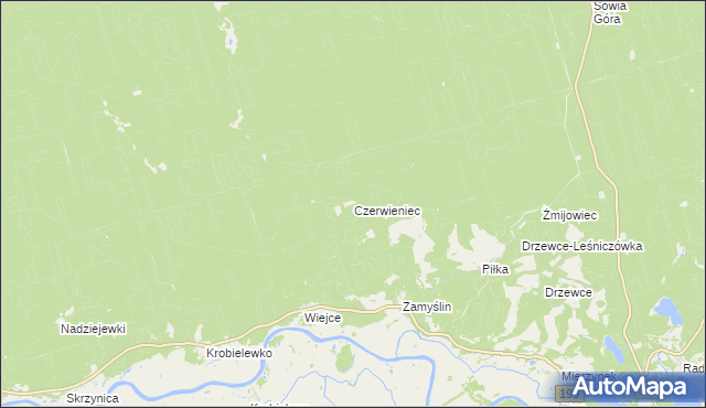 mapa Czerwieniec gmina Skwierzyna, Czerwieniec gmina Skwierzyna na mapie Targeo