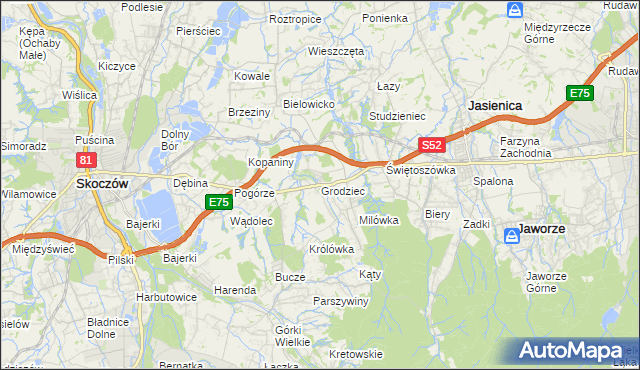 mapa Grodziec gmina Jasienica, Grodziec gmina Jasienica na mapie Targeo
