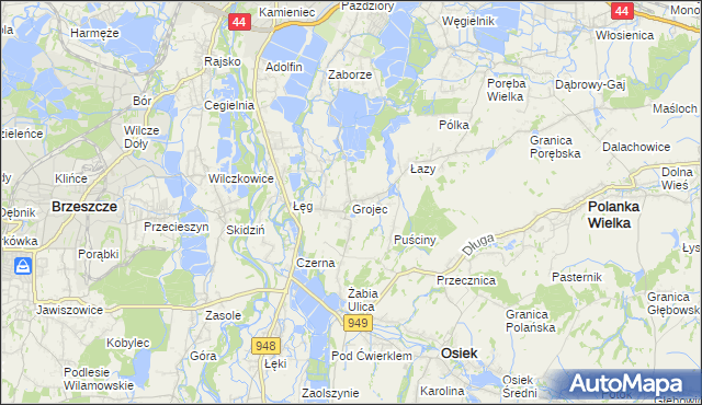 mapa Grojec gmina Oświęcim, Grojec gmina Oświęcim na mapie Targeo