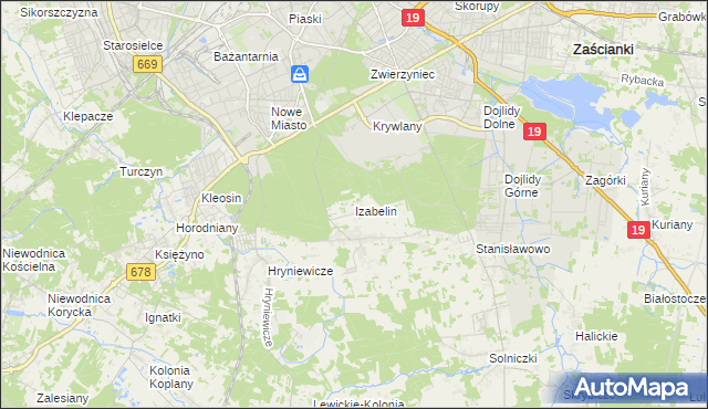 mapa Izabelin gmina Juchnowiec Kościelny, Izabelin gmina Juchnowiec Kościelny na mapie Targeo