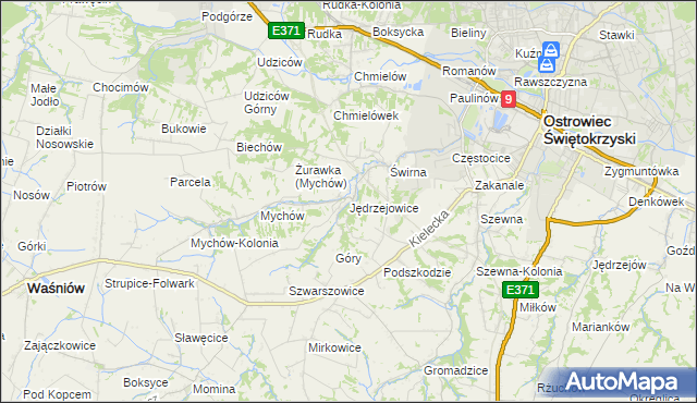 mapa Jędrzejowice gmina Bodzechów, Jędrzejowice gmina Bodzechów na mapie Targeo