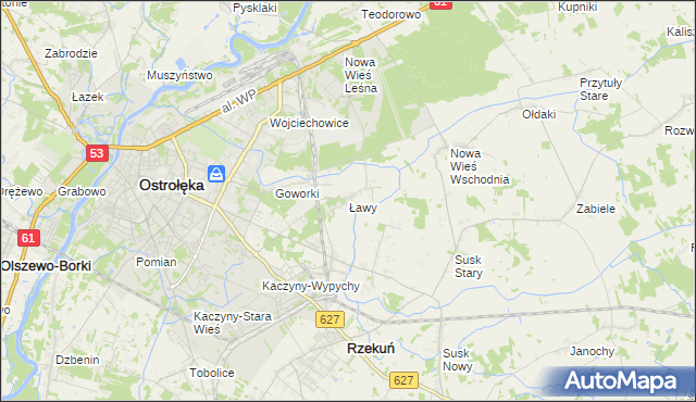 mapa Ławy gmina Rzekuń, Ławy gmina Rzekuń na mapie Targeo