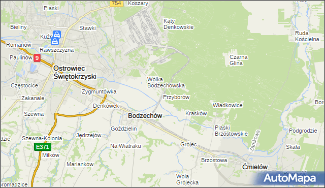 mapa Przyborów gmina Bodzechów, Przyborów gmina Bodzechów na mapie Targeo