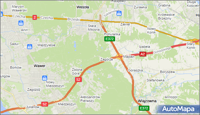 mapa Zagórze gmina Wiązowna, Zagórze gmina Wiązowna na mapie Targeo