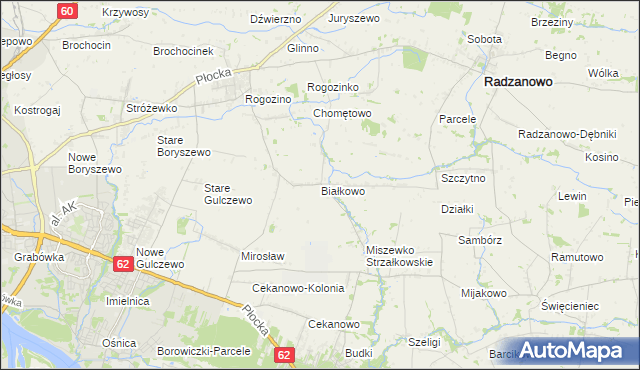 mapa Białkowo gmina Radzanowo, Białkowo gmina Radzanowo na mapie Targeo