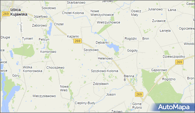 mapa Helenowo gmina Izbica Kujawska, Helenowo gmina Izbica Kujawska na mapie Targeo