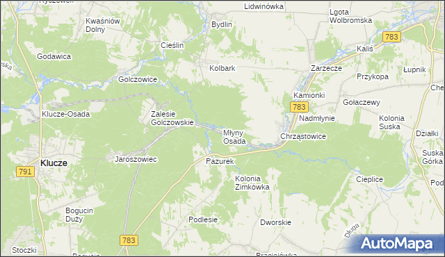 mapa Młyny Osada, Młyny Osada na mapie Targeo