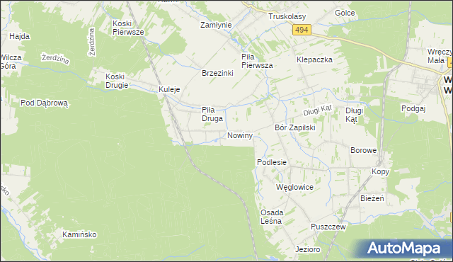 mapa Nowiny gmina Wręczyca Wielka, Nowiny gmina Wręczyca Wielka na mapie Targeo