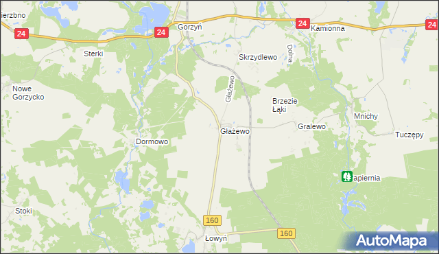 mapa Głażewo gmina Międzychód, Głażewo gmina Międzychód na mapie Targeo