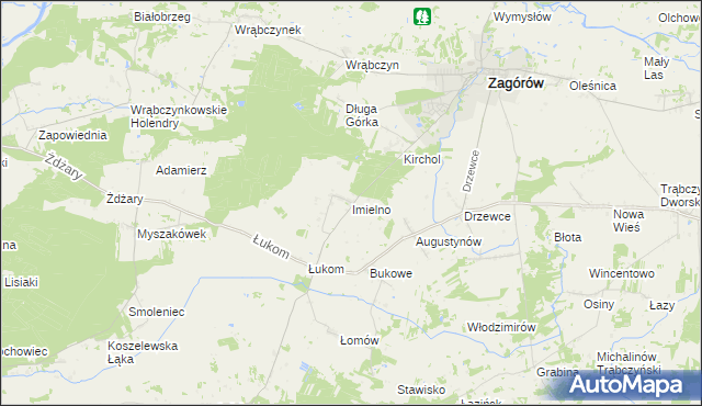mapa Imielno gmina Zagórów, Imielno gmina Zagórów na mapie Targeo