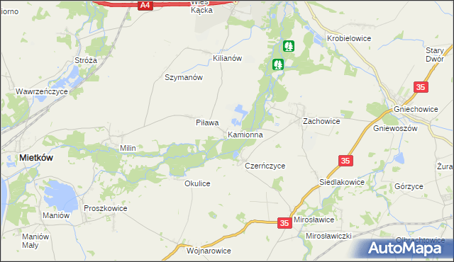 mapa Kamionna gmina Kąty Wrocławskie, Kamionna gmina Kąty Wrocławskie na mapie Targeo