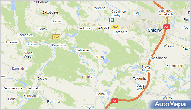 mapa Mosty gmina Chęciny, Mosty gmina Chęciny na mapie Targeo