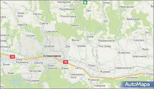 mapa Siedlec gmina Krzeszowice, Siedlec gmina Krzeszowice na mapie Targeo