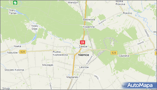 mapa Zalesie gmina Niemce, Zalesie gmina Niemce na mapie Targeo