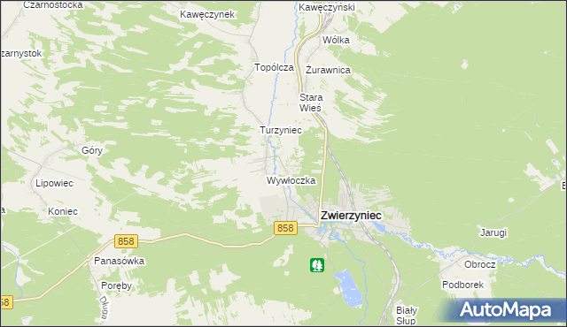 mapa Bagno gmina Zwierzyniec, Bagno gmina Zwierzyniec na mapie Targeo