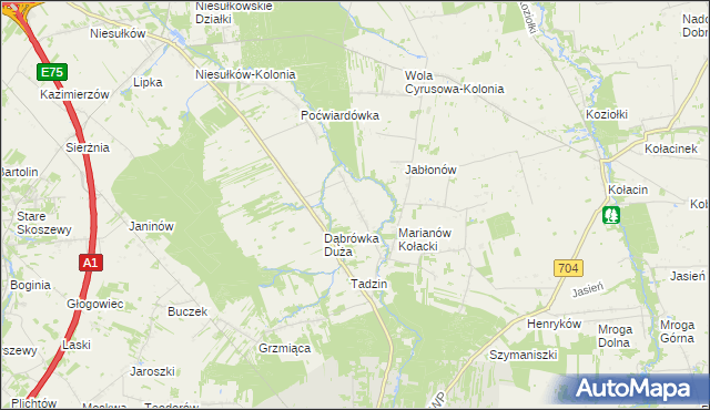 mapa Dąbrówka Mała gmina Brzeziny, Dąbrówka Mała gmina Brzeziny na mapie Targeo