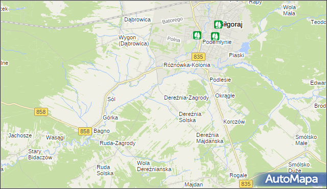 mapa Dereźnia-Zagrody, Dereźnia-Zagrody na mapie Targeo