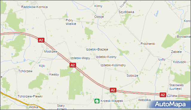 mapa Izdebki-Kosny, Izdebki-Kosny na mapie Targeo