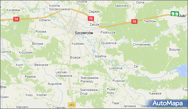 mapa Józefina gmina Szczerców, Józefina gmina Szczerców na mapie Targeo